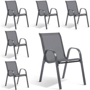 Chaises de jardin empilables textil&egrave;ne x6 anthracite