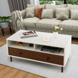 Costway Table Basse En Bois Avec 2 Tiroirs Et 2 Etagères De Rangement, Table D'appoint Multifonctionnel Pour Canapé, Salon, Chambre