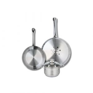 Elo 9875350 Batterie de cuisine 3 pièces, Ensemble de 2 Poêles de cuisson 24 et 28 cm et 1 faitout 14 cm Profi Brillant, inox, induction