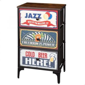 Commode - AKTIVE - Vintage - 3 Tiroirs - 45x30x77 cm - M&eacute;tal et MDF