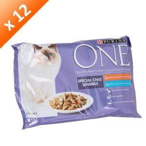 Purina One - Effilés en sauce pour chat adulte Poulet et Thon 4 x 85 g - Lot de 12 (48 sachets fraîcheurs)