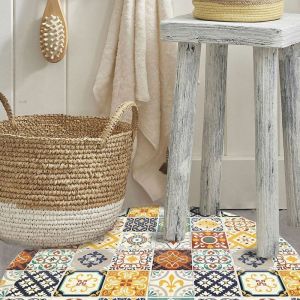 The Deco Factory CARREAUX DE CIMENT - Tapis motifs carreaux de ciment jaune diam.60