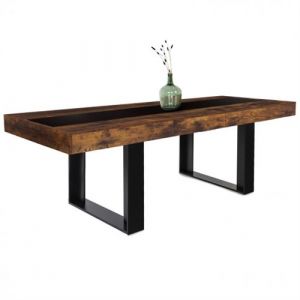 Idmarket Table à manger extensible rectangle phoenix 6-10 personnes bois effet vieilli et noir bande centrale noire 160-200 cm - Multicolore