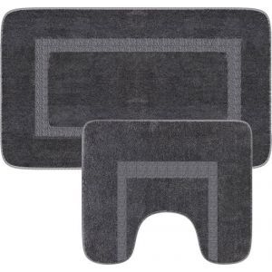 Loti Living Tapis de bain avec tapis de toilette antidérapant - Tapis de douche - Tapis de salle de bain - Tapis de sol - Tapis de bain avec tapis de toilette - Tapis de bain antidérapant - Gris - 50x80 cm + 50x40 cm