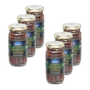 Diamir - Lot 6x Filet anchois à lhuile de tournesol - Bocal 90g