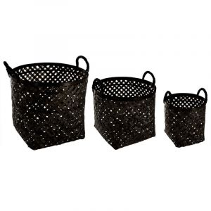 Image de Lot de 3 Paniers de Rangement "Bambou" 35cm Noir Prix