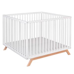 Baby Fox Parc bébé en bois massif style scandinave 100x100 - Blanc