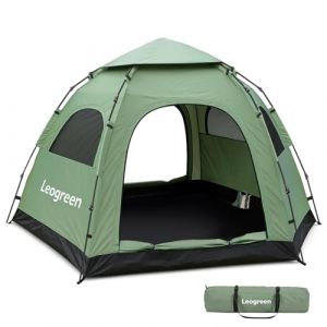 Leogreen Tente de Camping Tente Pop up 3-4 Personnes Taille Extra-Grande lhexagone Imperméable Coupe-Vent Protection UV
