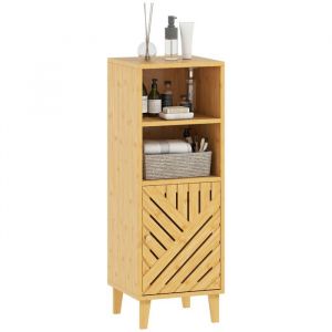 Homcom Meuble de salle de bain - 1 placard 2 compartiment ouvert - porte et pieds en bambou - 32 x 30 x 90 cm - effet bois