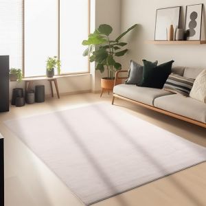 Tapis de salon moderne et moelleux à poil court, avec sous-couche antidérapante, lavable, super doux Tapis Beige 120 x 170 cm
