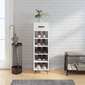 VidaXL Armoire à Chaussures, Étagère à Chaussures avec Tiroir et Pieds, Meuble à Chaussures avec 5 Compartiments Salon, Blanc Bois d'Ingénierie
