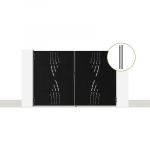 Portail battant acier NALI VELETA 300 x 200cm + 2 poteaux acier DARIO Noir Mat