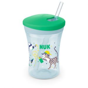 Nuk Gobelet Action Cup paille souple, anti-fuite 12 mois et + vert - Taille 125ml-250ml