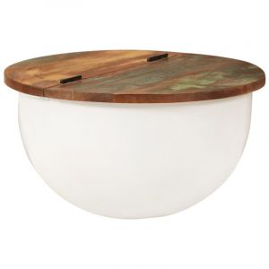 VidaXL Table Basse, Table d'Appoint avec Rangement, Bout de Canapé, Meuble Salle de Séjour Salon, Industriel, Blanc Bois de Récupération Massif