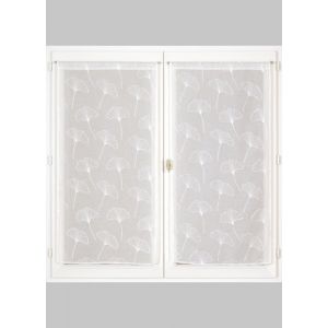 Paire de vitrage &eacute;tamine brod&eacute;e 60x160cms blanc