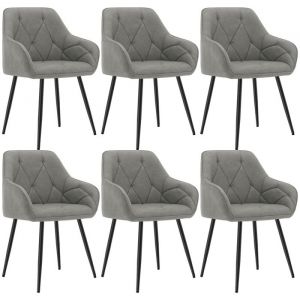 Woltu - Lot de 6 Chaises de Salle à Manger en Simili Cuir, Chaise de Cuisine avec Dossier, Accoudoirs, Pieds en Métal, Chaise Ergonomique,Gris Foncé
