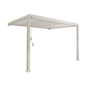 Pergola bioclimatique aluminium beige adoss&eacute;e lames orientables 4x3m Triomphe