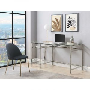 Bureau avec 2 &eacute;tag&egrave;res Verre tremp&eacute; et acier Argent TIZIO