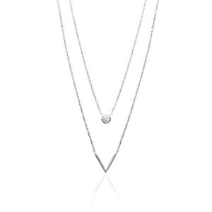 Collier femme argent rhodié blanc serti clos v - VWZU0445