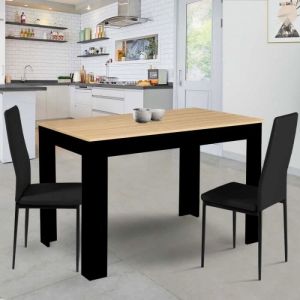 Idmarket Table à manger rozy 4 personnes noire plateau façon hêtre 110 cm - Noir