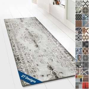Tapis Ornement Vintage Oriental pour la Cuisine, Le Couloir et Le Salon 80 x 200 cm, Gris Palau