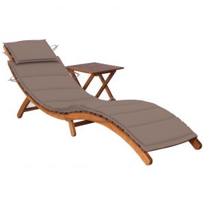 VidaXL Chaise longue de jardin avec table et coussin Bois d'acacia - Taupe