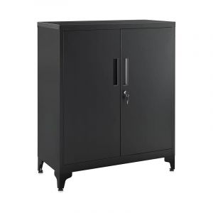 Songmics Caisson de bureau sur pieds 2 portes acier noir