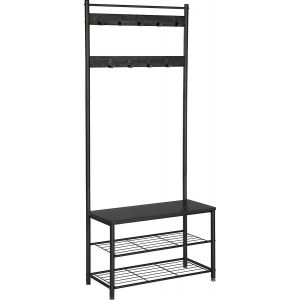O'DADDY porte-manteau vertical - porte-manteau avec porte-chaussures - 9 crochets 2 couches porte-chaussures 6 paires - porte-manteau - 70 x 32 x 175 cm - porte-manteau noir / gris fonc&eacute;