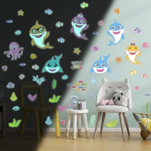Ambiance Sticker Phosphorescent Lumineux Autocollant Mural Plafond Enfant Fluorescent Animaux Marins - H65 x L50 cm