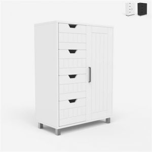 Meuble de salle de bain et chambre armoire 4 tiroirs 2 &eacute;tag&egrave;res Rendel Gris claire