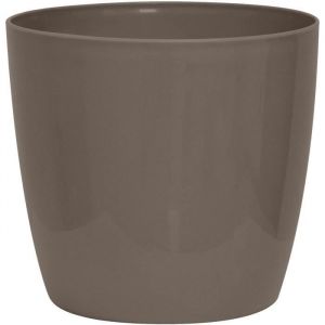 Garden id Cache-pot brillant - Shiny Taupe avec roulettes - 35 x 32 cm - Aspect céramique - Étanche - Déplacement aisé