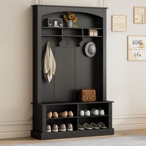 Ensemble vestiaire - armoire avec banc et étagère à chaussures - 3 crochets de suspension - 190x40x120cm - Noir