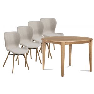 Image de Hellin Table ronde extensible pieds fuseau D105 + 4 chaises tissu