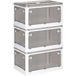 JOYBOS Lot de 3 bo&icirc;tes de rangement pliables gris 28 l