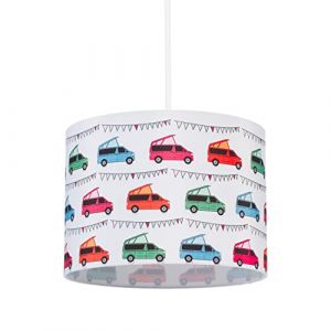 Relaxdays Suspension chambre d'enfant, abat-jour voitures, HxP: 140x35 cm, douille E27, suspension pour enfant, colorée