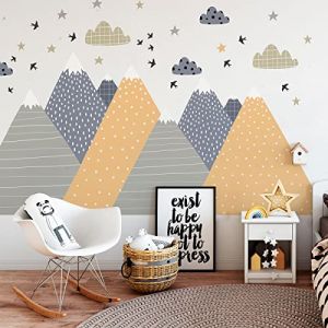 Ambiance Stickers muraux enfants - D&eacute;coration chambre b&eacute;b&eacute; - Autocollant Sticker mural g&eacute;ant enfant montagnes scandinaves jika - 90x135cm