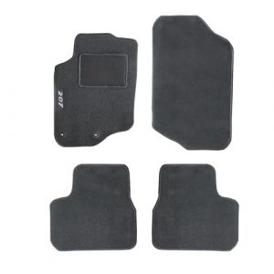 Rebeca Shop - Tapis de voiture, en moquette noir, avant et arrière, logo brodés, 2 clip de fixation, compatibles pour 207