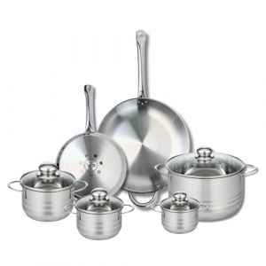 Fackelmann ELO 9880950 Batterie de cuisine 6 pièces, Ensemble de 2 Poêles de cuisson 24 et 32 cm et 4 faitouts 12, 14, 16 et 24 cm Elo Profi Brillant, inox, induction