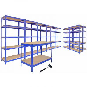 Ensemble de Rangement Garage - 5 T-Rax 90cm, 2 T-Rax 75cm & 1 établi Q-Rax 120cm