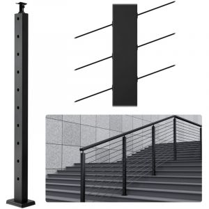 Image de VEVOR Poteau de rampe d'escalier à câble, 91,4x2,5x5 cm, poteau de garde-corps trous inclinés 30°, 10 trous pré-percés, poteau de rail acier inoxydable, support horizontal incurvé, 1JZLGZHS91424HS5GV0