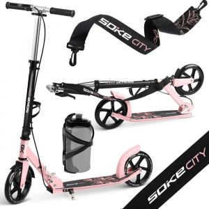 Trottinette Classique - Soke City - Noire et Rose - Hauteur R&eacute;glable - Pliable - Grandes Roues