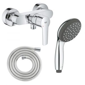 Grohe Mitigeur douche Start 2021 monocomande + Flexible de douche Twistfree VitalioFlex Silver 2000 chromé + Douchette 1 jet Vitalio Start 100 chromé