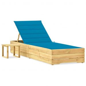 VidaXL Chaise longue de jardin avec table et coussin Pin imprégné Bleu