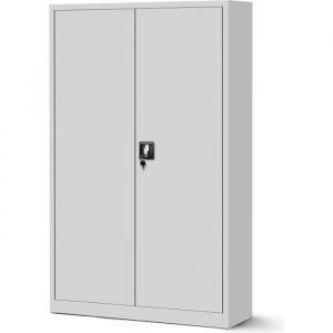 Jan Nowak Armoire de Bureau M&eacute;tallique C001II 4 Etag&egrave;res T&ocirc;le d'acier Portes Battantes Verrouillable 185 cm x 115 cm x 40 cm (Gris)