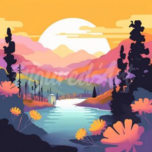 Mini broderie diamant : Coucher de Soleil Coloré au Bord du Lac - sans chassis en bois