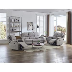Canapé 3 places, 2 places et fauteuil relax en microfibre gris clair BRODY