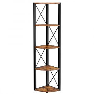 Étagère Angle, 30 X 30 X 160 Cm, Montage Facile, Marron Rustique Et Noir