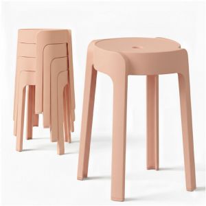 4 Tabourets Gigognes empilables BM HOME TAB-ROSE en plastique, l&eacute;gers pour la maison salle de classe, cuisine, jardin