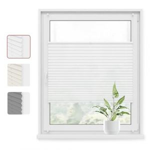 WOLTU Store plissé pour Fenêtre ou Porte en 100% polyester, Installation rapide et directement sans perçage, 90x130cm, Blanc
