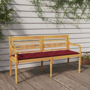 VidaXL Banc Batavia avec coussin rouge bordeaux 150cm Bois teck massif - Rouge bordeaux